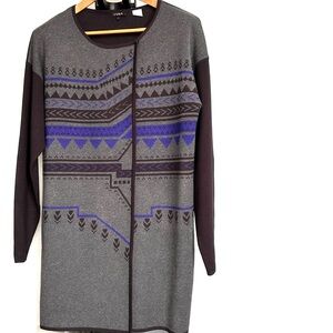 Gray and Blue Patterned Cardigan